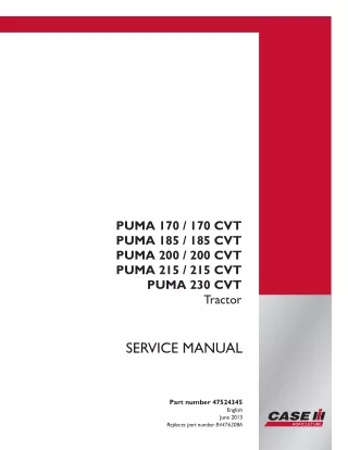 CASE IH PUMA 170 CVT Tractor Service Repair Manual