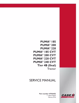CASE IH PUMA 185 CVT Tier 4B (final) Tractor Service Repair Manual