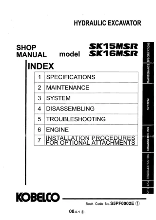 Kobelco SK15MSR Mini Excavator Service Repair Manual (SK15MSR PF02-02001 ～)
