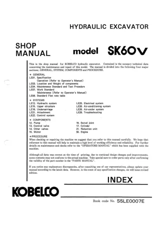 Kobelco SK60 V Crawler Excavator Service Repair Manual (LE20101 ～)