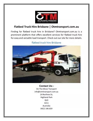 Flatbed Truck Hire Brisbane | Otmtransport.com.au