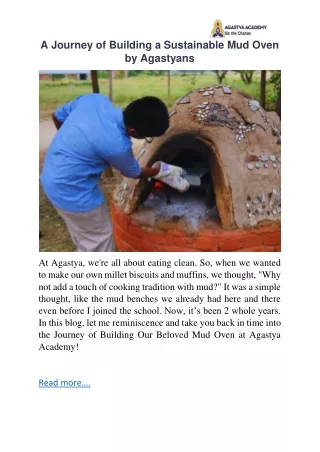 A Journey of Building a Sustainable Mud Oven by Agastyans