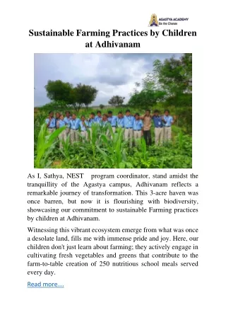 Sustainable Farming Practices by children at Adhivanam