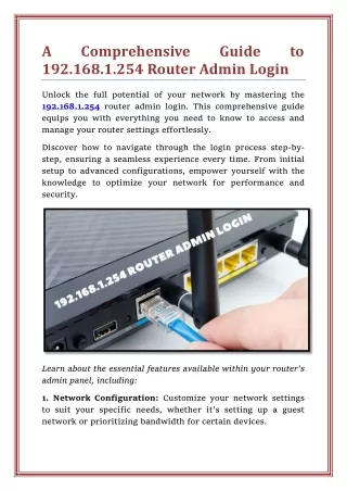 A Comprehensive Guide to 192.168.1.254 Router Admin Login