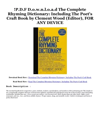 ^READ PDF EBOOK# The Complete Rhyming Dictionary: Including The Poet's Craft Boo