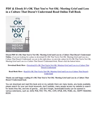 Read book It's OK That You're Not OK: Meeting Grief and Loss in a Culture That D