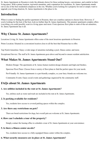St. James Apartments: The Ultimate Choice for Houston Living