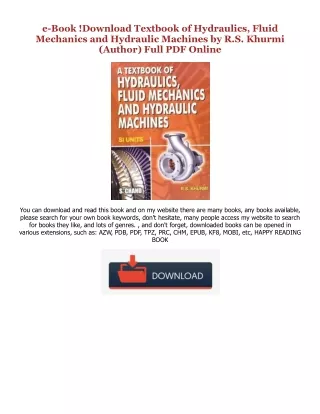 [PDF] ⚡️ Download Textbook of Hydraulics, Fluid Mechanics and Hydraulic Machines PDF Ebook By  R.S. Khurmi (Author)