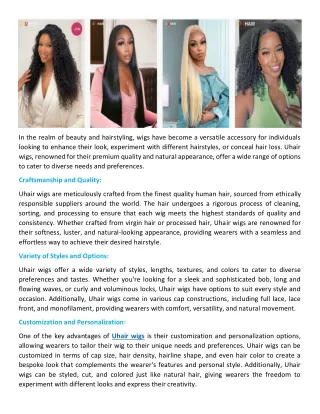 Uhair Wigs Elevating Beauty with Premium Quality Hairpieces