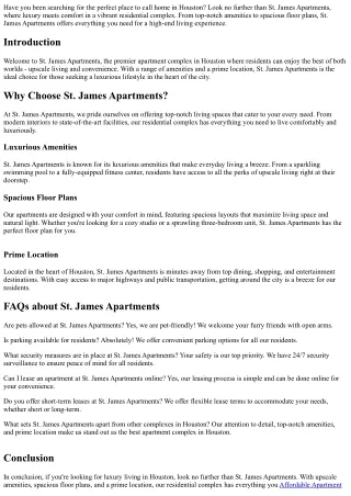Discover the Luxury Living at St. James Apartments in Houston