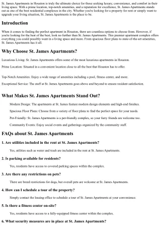 St. James Apartments: The Ultimate Choice for Houston Living