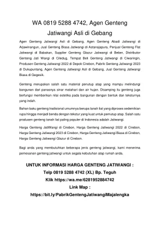 WA 0819 5288 4742, Pusat Jual Genteng Keramik Morando Jatiwangi di Bekasi
