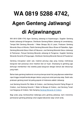 WA 0819 5288 4742, Pusat Jual Genteng Keramik Morando Jatiwangi di Bandung