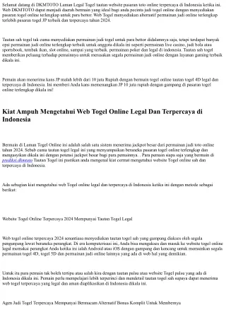 DKMTOTO Laman Togel Terpercaya &amp; Toto Legal Gampang Menang Indonesia