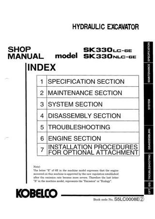 Kobelco SK330LC-6E, SK330NLC-6E Crawler Excavator Service Repair Manual (LC07-06001 and UP～)