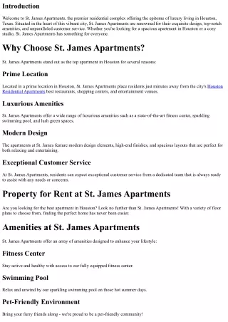 St. James Apartments: The Epitome of Luxury Living in Houston Texas