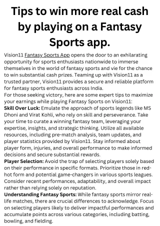 Tips to win more real cash by playing on a Fantasy Sports app.