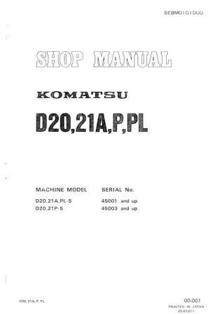 Komatsu D20,21P-5 Dozer Bulldozer Service Repair Manual SN 45003 and up