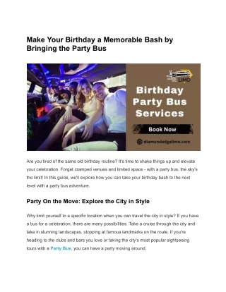 Make Your Birthday a Memorable Bash by Bringing the Party Bus