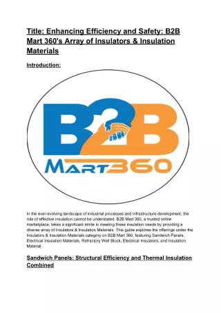 Title_ Enhancing Efficiency and Safety_ B2B Mart 360's Array of Insulators & Insulation Materials