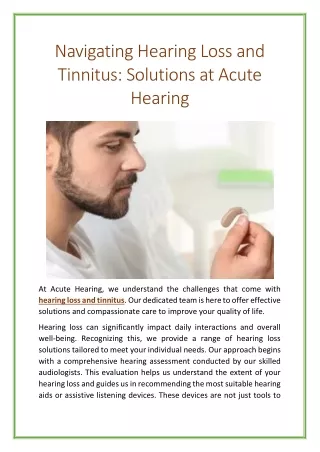 Navigating Hearing Loss and Tinnitus: Solutions at Acute Hearing