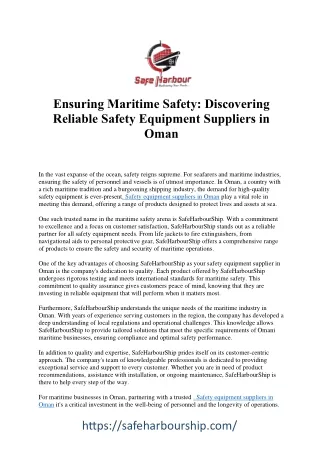 Safeguarding Maritime Operations: Safety Equipment Suppliers in Oman