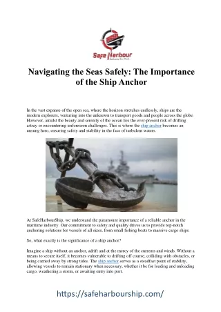 Anchoring Solutions: Explore the Versatility of Ship Anchors