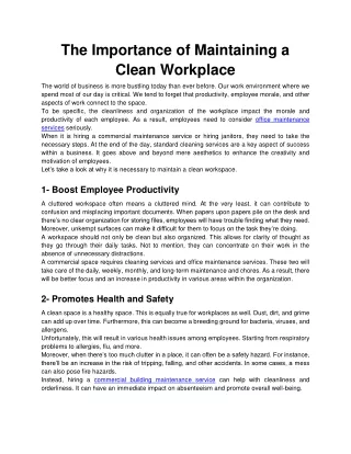 The Importance of Maintaining a Clean Workplace