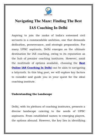 Unlock Your Potential: Top IAS Coaching in Delhi by Yojna IAS