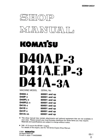 Komatsu D40PL-3 Dozer Bulldozer Service Repair Manual SN 60001 and up