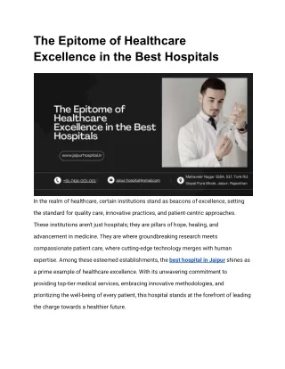 The Epitome of Healthcare Excellence in the Best Hospitals