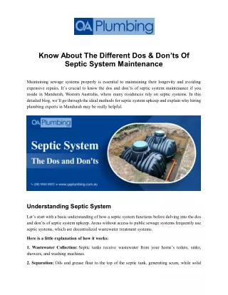 Know About The Different Dos and Donts Of Septic System Maintenance