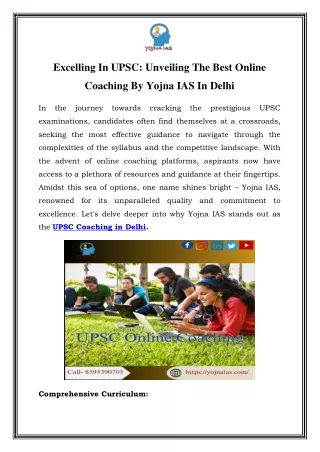 Mastering UPSC: Navigate Your Success with Yojna IAS - Premier OnlinBest Online