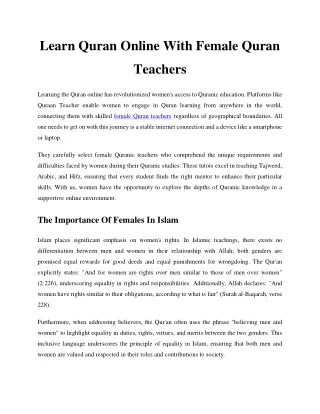 Learn Quran Online with Female Quran Teachers