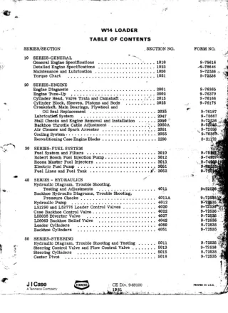 Case W14 Wheel Loader Service Repair Manual