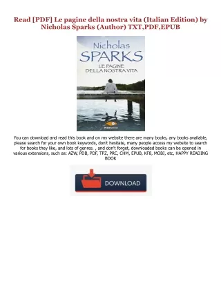 [PDF] Download Le pagine della nostra vita (Italian Edition) PDF By  Nicholas Sparks (Author)