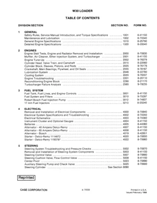 CASE W30 Wheel Loader Service Repair Manual