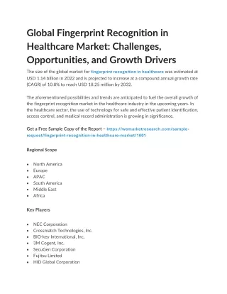 Global Fingerprint Recognition in Healthcare Market