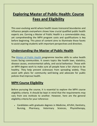 Exploring Master of Public Health