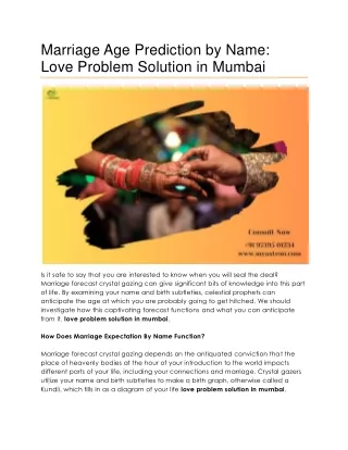 Marriage Age Prediction by Name Love Problem Solution in Mumbai