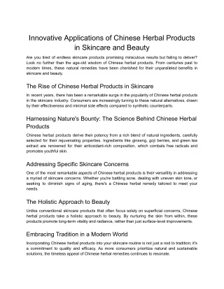 Innovative Applications of Chinese Herbal Products in Skincare and Beauty