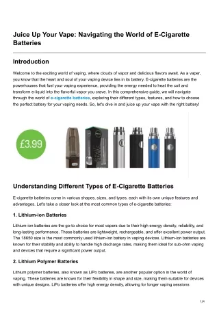 Juice Up Your Vape Navigating the World of E-Cigarette Batteries