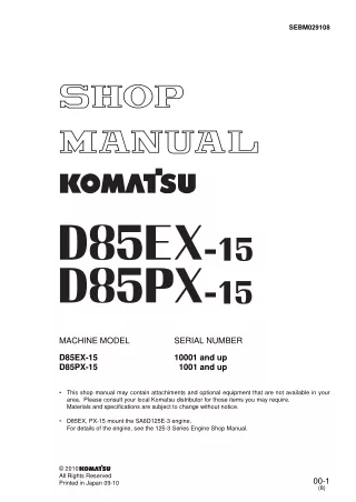 Komatsu D85EX-15 Dozer Bulldozer Service Repair Manual SN 10001 and up