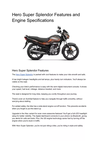 Hero Super Splendor Features and Engine Specifications