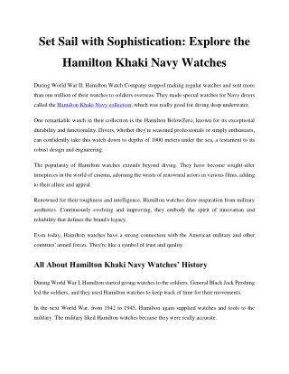 Set Sail with Sophistication Explore the Hamilton Khaki Navy Watches