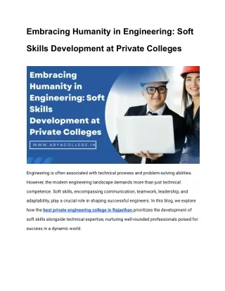 Embracing Humanity in Engineering: Soft Skills Development at Private Colleges