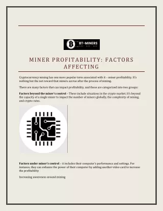 MINER PROFITABILITY FACTORS AFFECTING