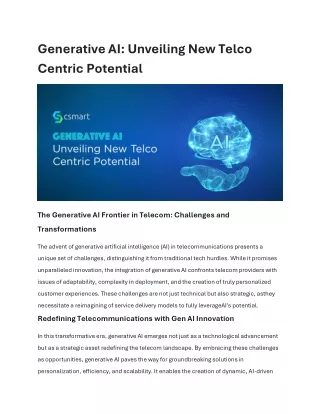 Generative AI: Unveiling New Telco Centric Potential