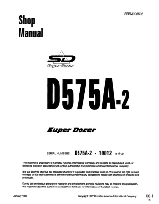 Komatsu D575A-2 Super Dozer Bulldozer Service Repair Manual SN 10012 and up