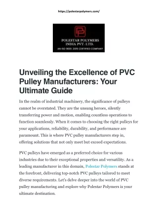 Unveiling the Excellence of PVC Pulley Manufacturers